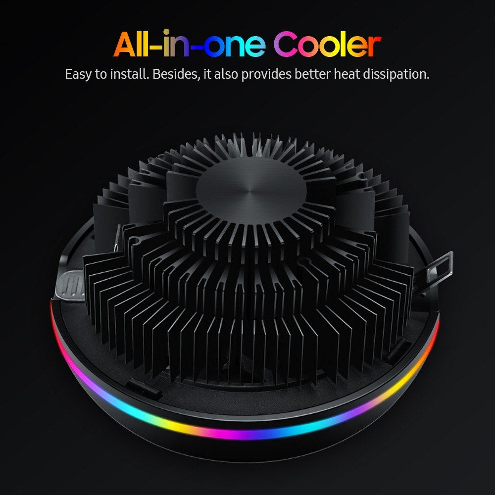 Silver UFO-Designed All-in-One CPU Air Cooler with 5-Color Lighting, Intel/AMD Universal Socket, Fluid Bearing
