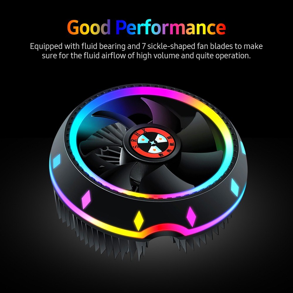 Silver UFO-Designed All-in-One CPU Air Cooler with 5-Color Lighting, Intel/AMD Universal Socket, Fluid Bearing