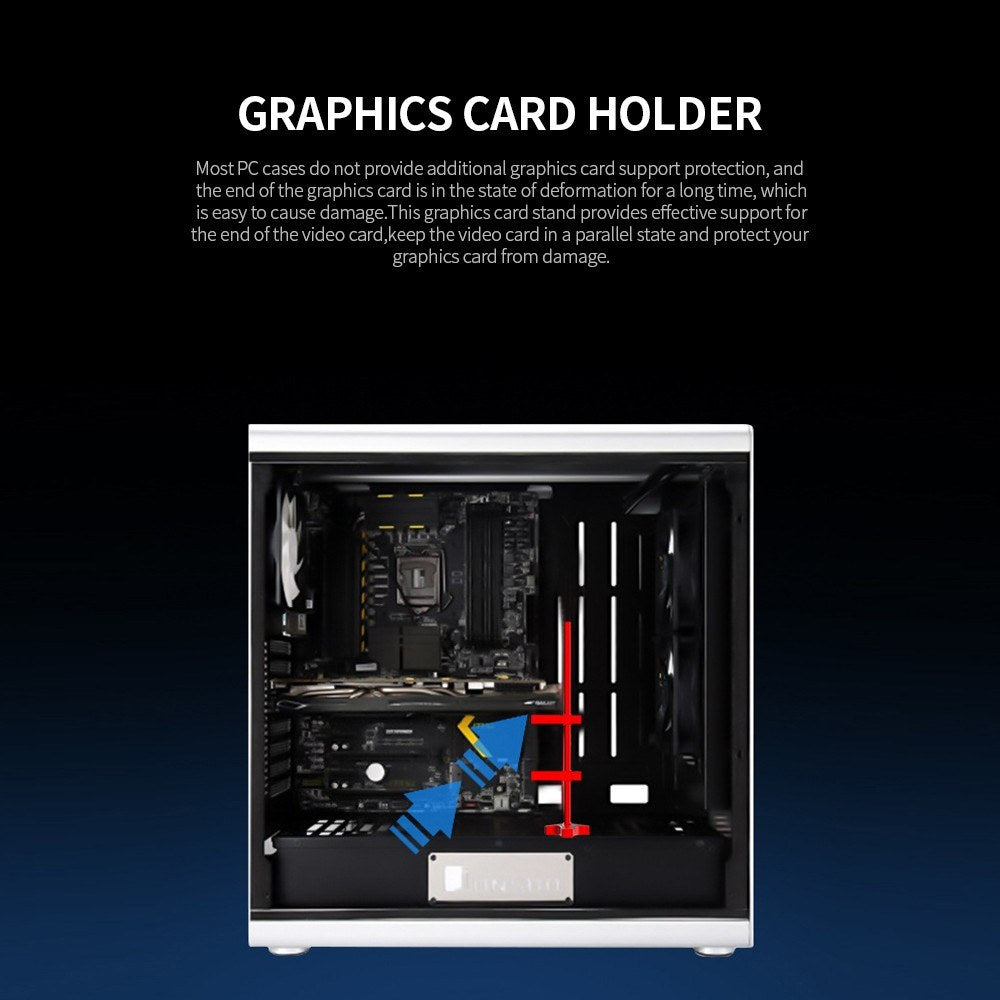 Black Aluminum Vertical Graphics Card Holder - GM961 Single Support Jack Bracket for Desktop PC Case Cooling