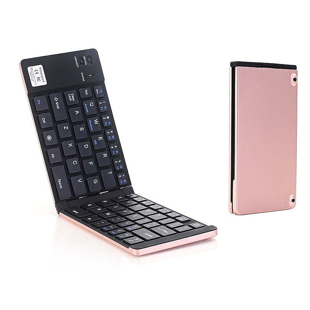 Rose Gold GK228 BT Wireless Folding Mini Keyboard - 66 Keys Portable Office Keyboard with Phone/Tablet/Laptop Stand