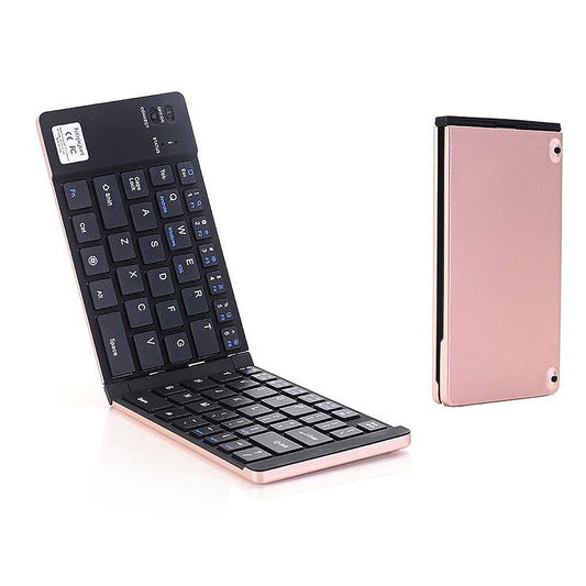 Rose Gold GK228 BT Wireless Folding Mini Keyboard - 66 Keys Portable Office Keyboard with Phone/Tablet/Laptop Stand