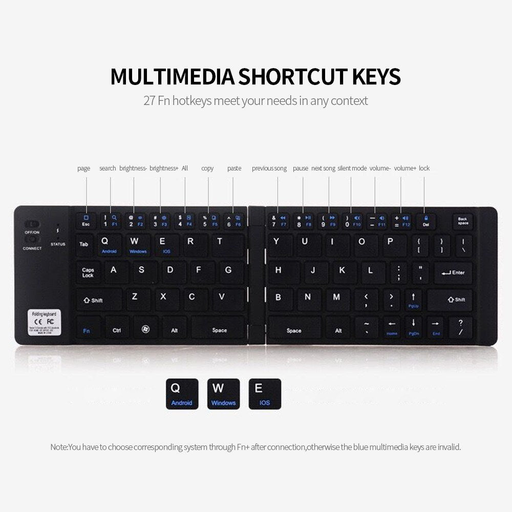 Rose Gold GK228 BT Wireless Folding Mini Keyboard - 66 Keys Portable Office Keyboard with Phone/Tablet/Laptop Stand