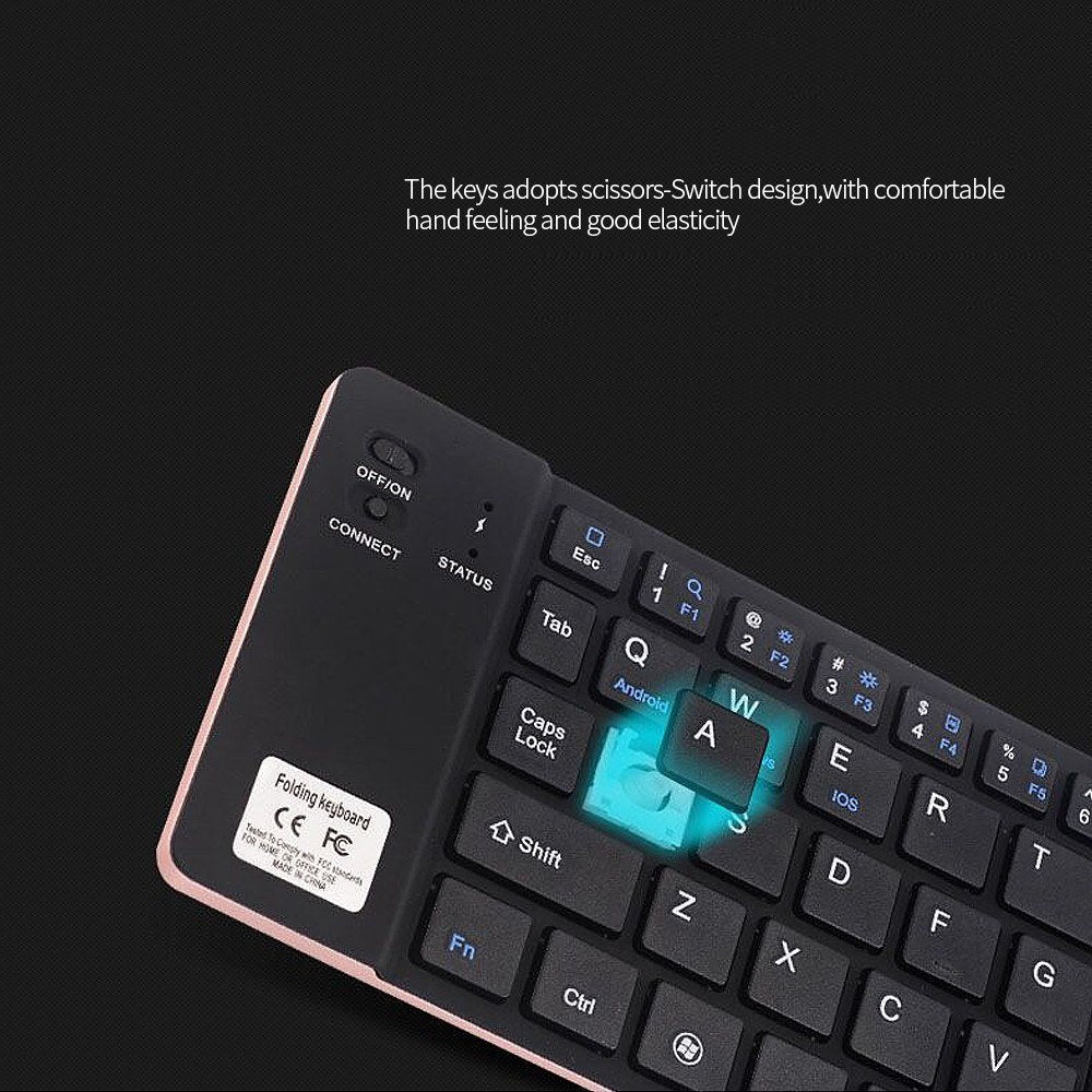 Rose Gold GK228 BT Wireless Folding Mini Keyboard - 66 Keys Portable Office Keyboard with Phone/Tablet/Laptop Stand