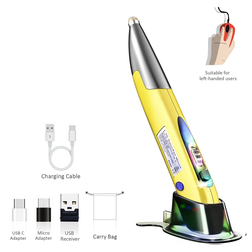 Rechargeable 2.4GHz Wireless Optical Pen Mouse for Left & Right Hands with Dual Right Keys - Purple