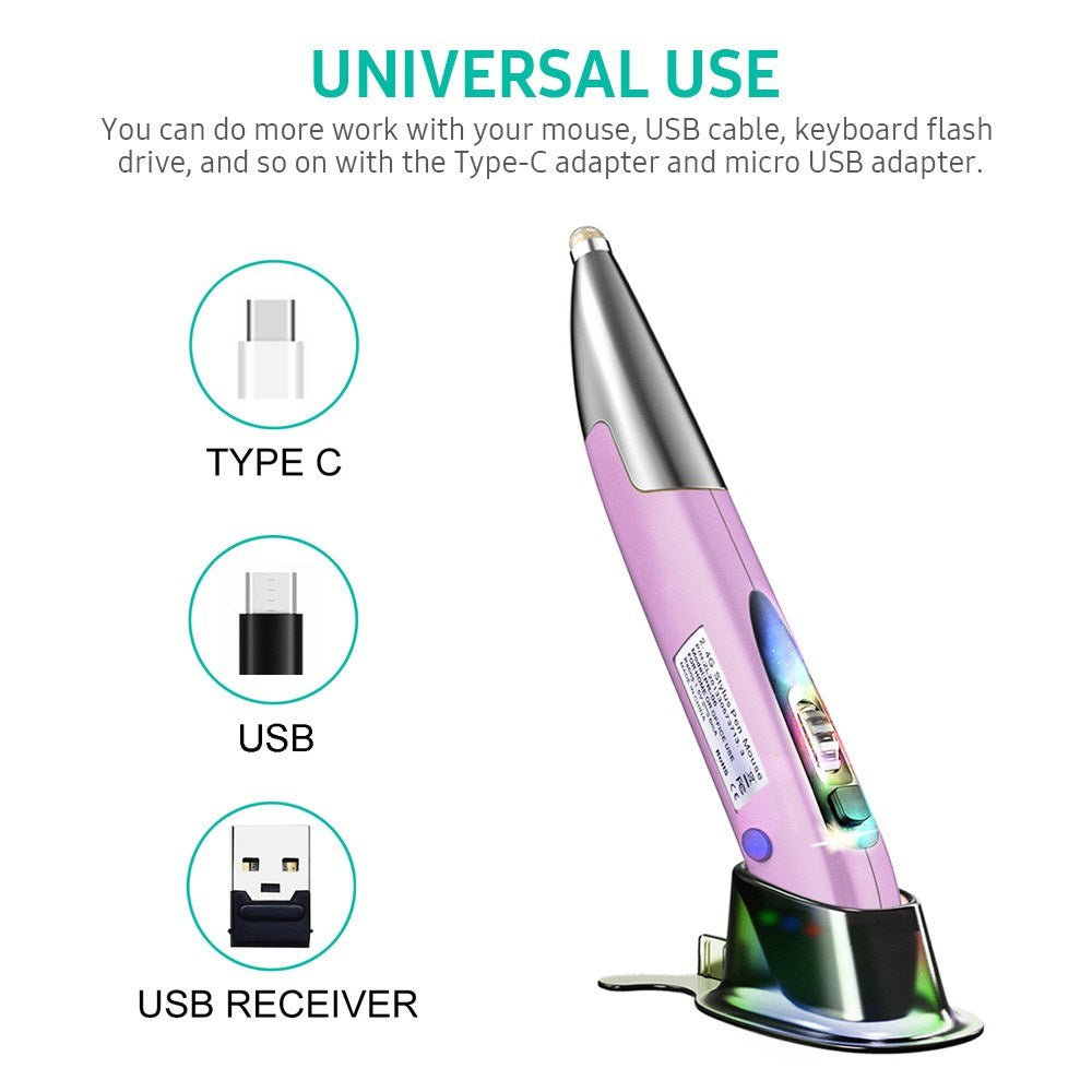 Rechargeable 2.4GHz Wireless Optical Pen Mouse for Left & Right Hands with Dual Right Keys - Purple