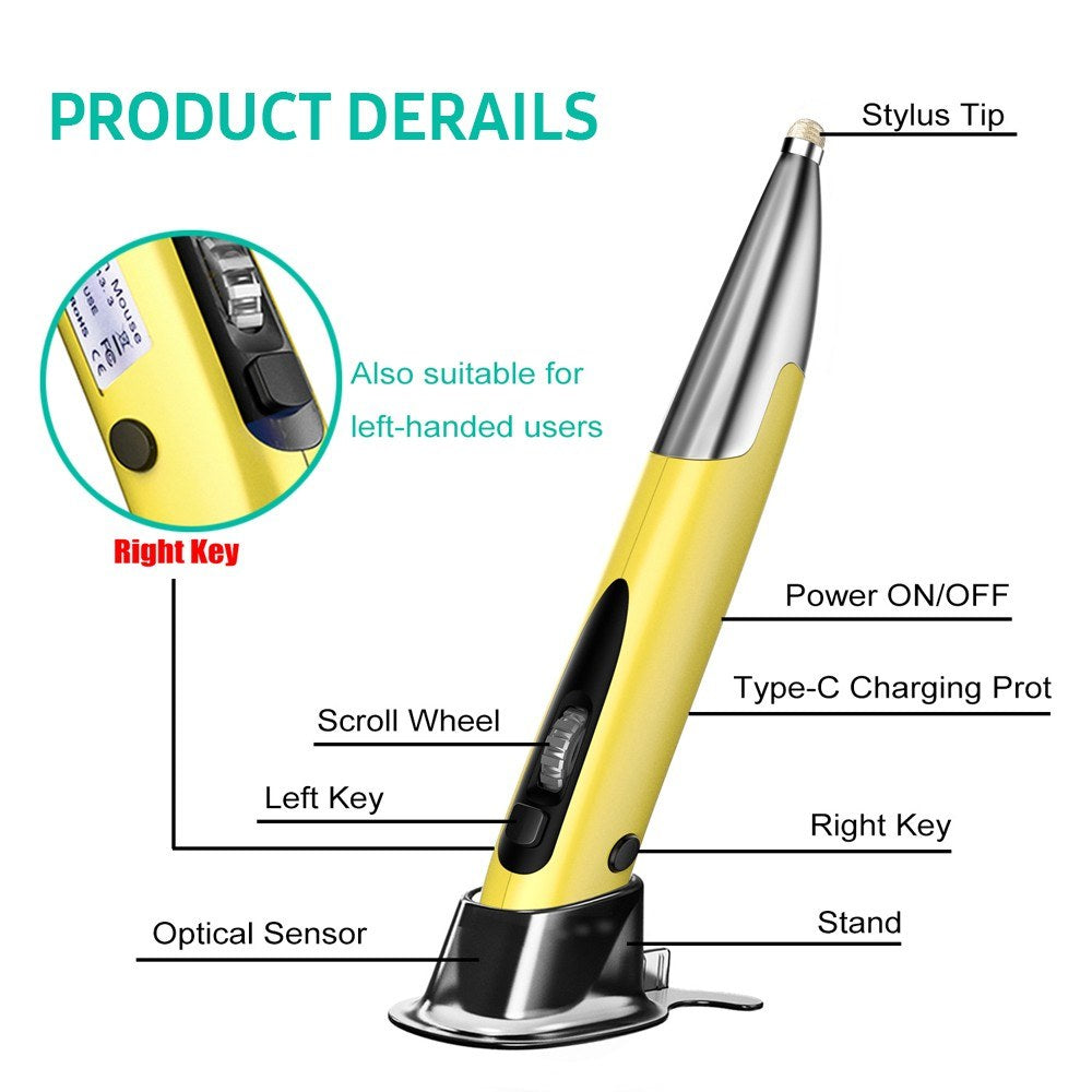 Rechargeable 2.4GHz Wireless Optical Pen Mouse for Left & Right Hands with Dual Right Keys - Purple
