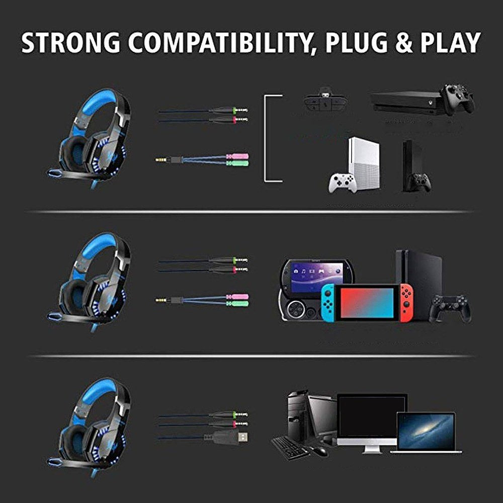 KOTION EACH G2000 3.5mm Gaming Headset with Noise Reduction & Audio Adapter for PC, Laptop, Smartphone