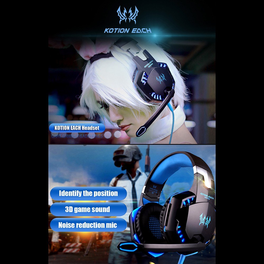 KOTION EACH G2000 3.5mm Gaming Headset with Noise Reduction & Audio Adapter for PC, Laptop, Smartphone
