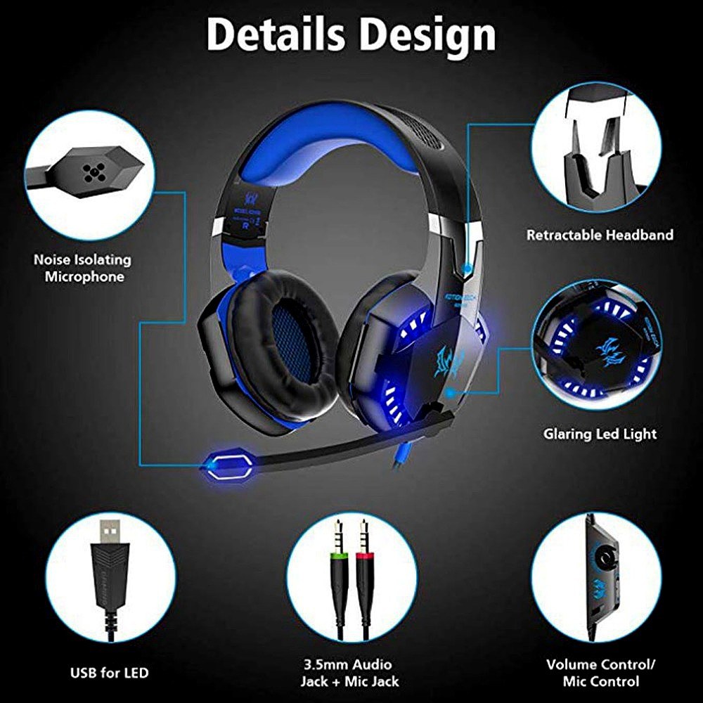 KOTION EACH G2000 3.5mm Gaming Headset with Noise Reduction & Audio Adapter for PC, Laptop, Smartphone