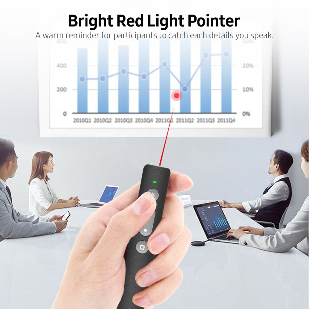 Rechargeable 2.4GHz Wireless Presenter Remote with Red Light Pointer - USB PPT Clicker, White