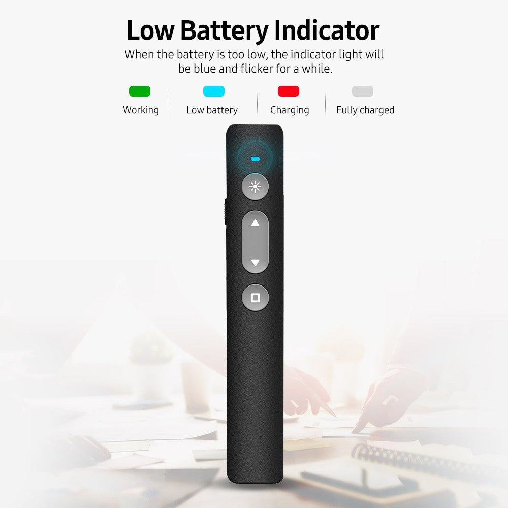 Rechargeable 2.4GHz Wireless Presenter Remote with Red Light Pointer - USB PPT Clicker, White