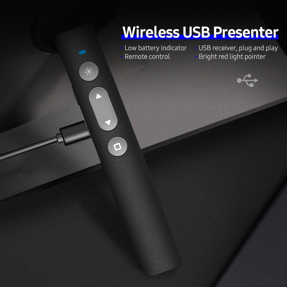Rechargeable 2.4GHz Wireless Presenter Remote with Red Light Pointer - USB PPT Clicker, White