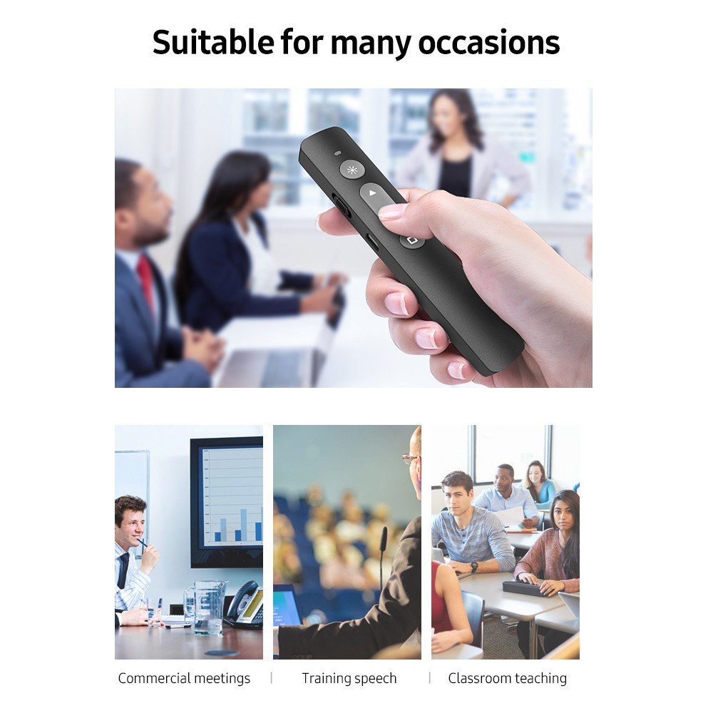 Rechargeable 2.4GHz Wireless Presenter Remote with Red Light Pointer - USB PPT Clicker, White