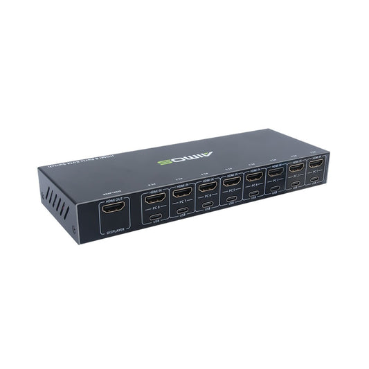 AIMOS 8-Port HDMI KVM Switch for Monitor/Keyboard/Mouse/Printer - 4K@30Hz Audio/Video Sync - Black