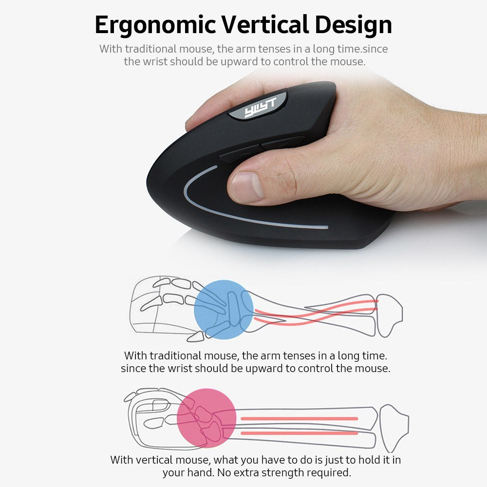 YWYT Ergonomic Wireless Vertical Mouse, 2.4G, 3 DPI Levels, Optical Plug & Play, Black