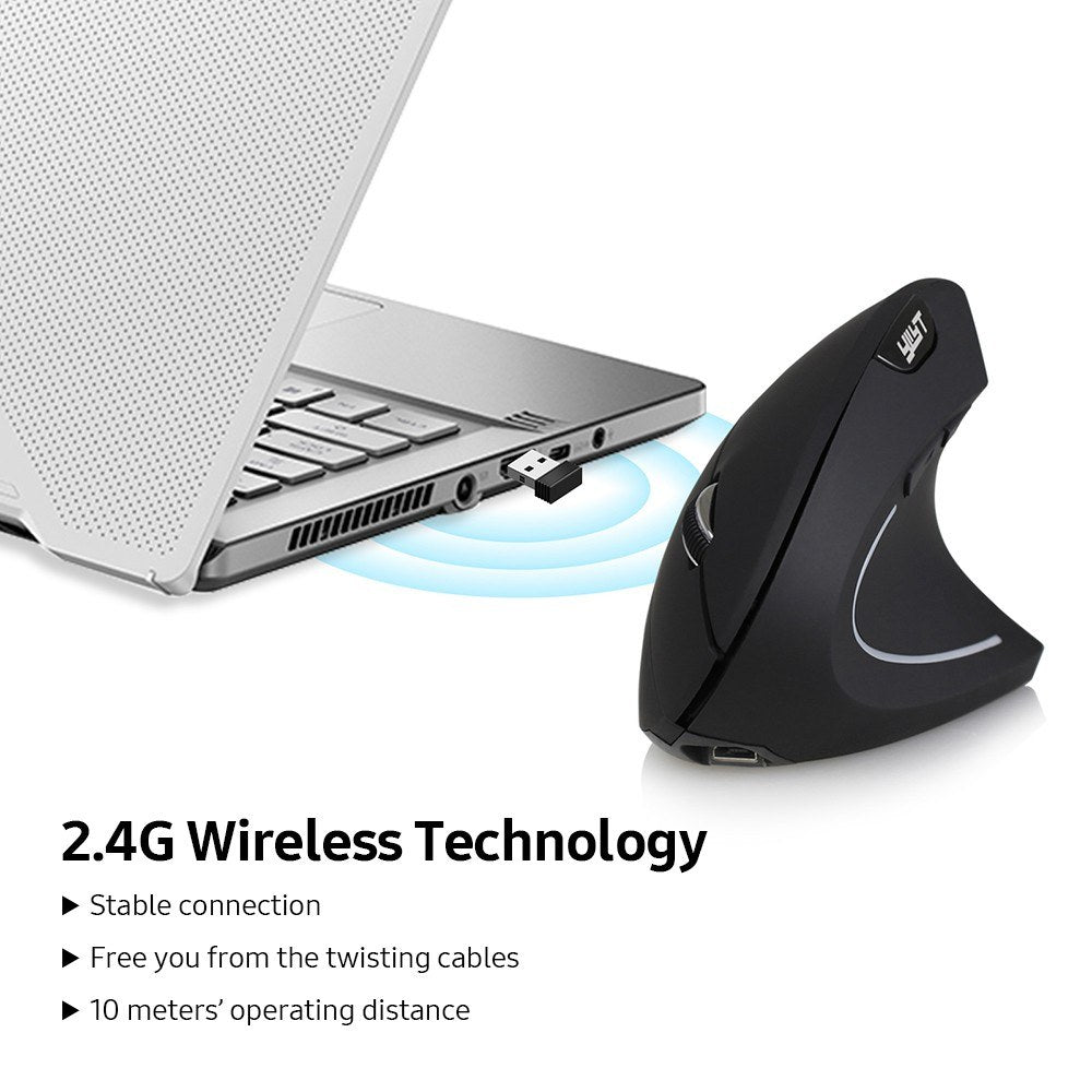 Rechargeable Ergonomic Vertical Wireless Mouse - 2.4G, 3 DPI Levels, Plug&Play, Black