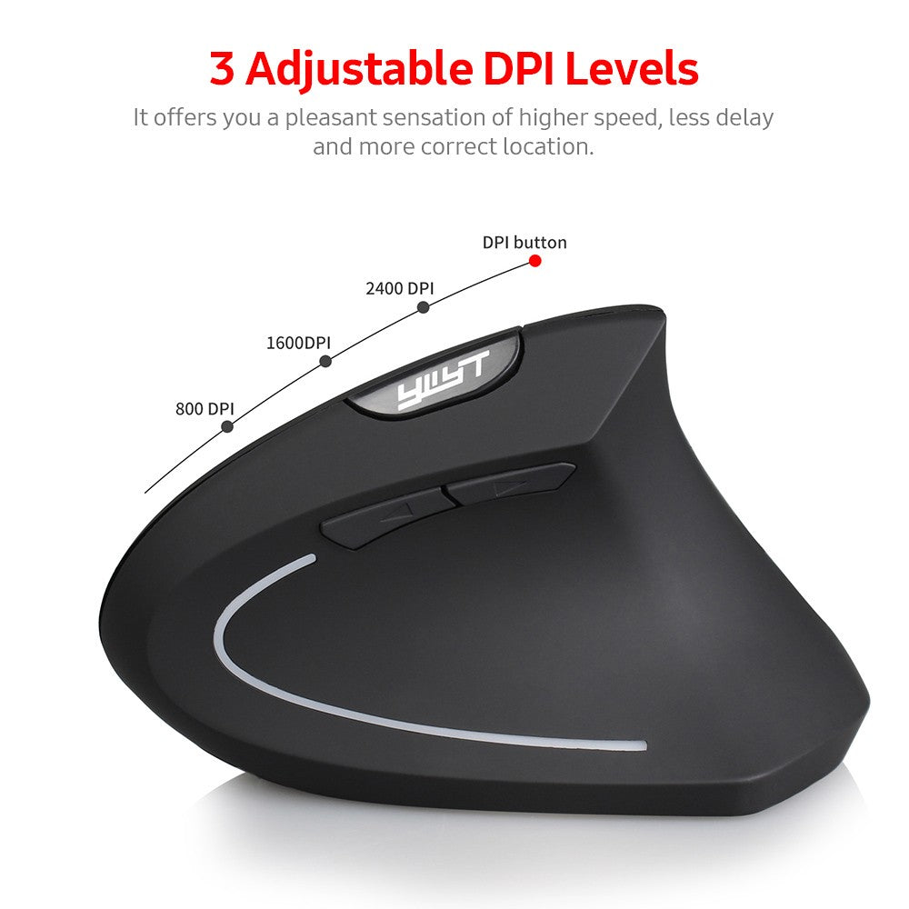 Rechargeable Ergonomic Vertical Wireless Mouse - 2.4G, 3 DPI Levels, Plug&Play, Black