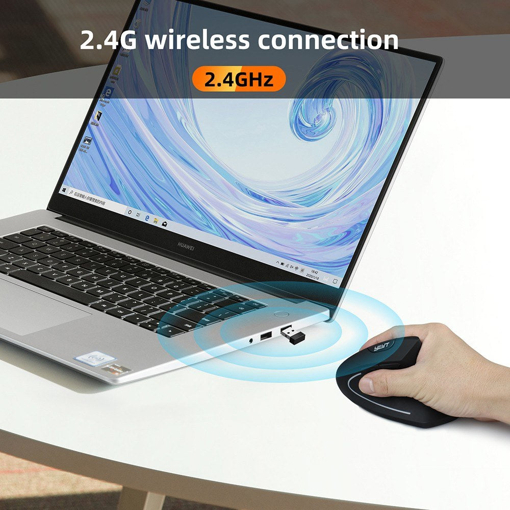 Rechargeable Ergonomic Vertical Wireless Mouse - 2.4G, 3 DPI Levels, Plug&Play, Black