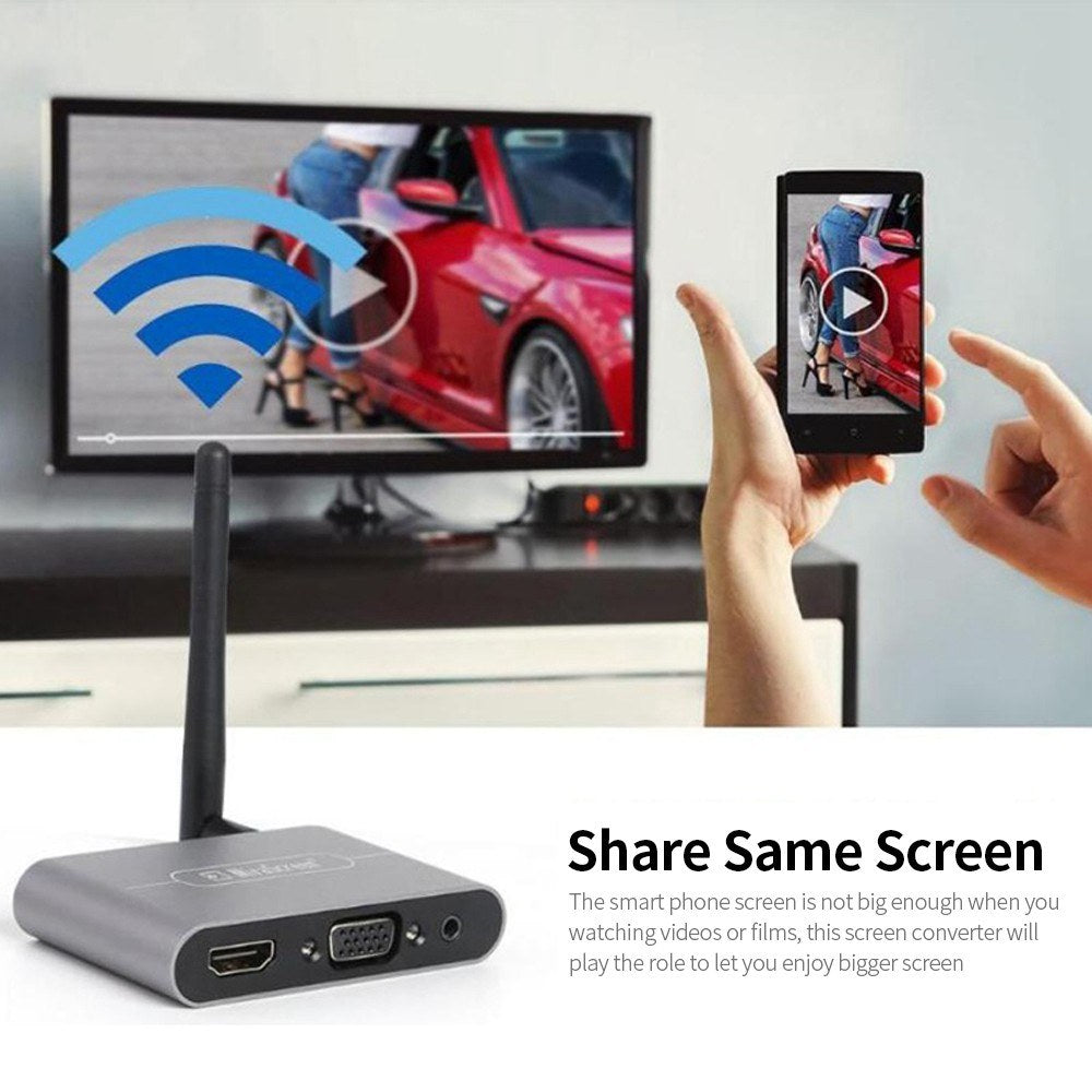 X6W Plus 4K Dual-Frequency Wireless Display Receiver with HD VGA Audio Ports and External Antenna
