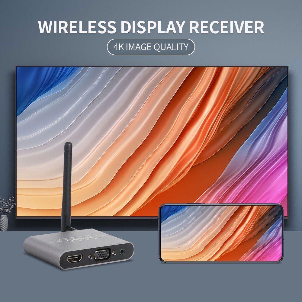 X6W Plus 4K Dual-Frequency Wireless Display Receiver with HD VGA Audio Ports and External Antenna
