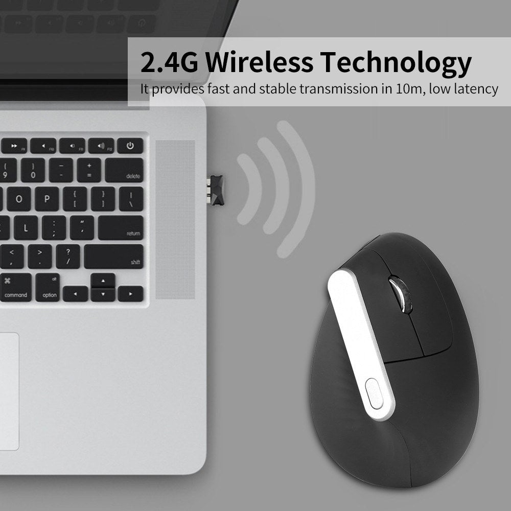 Ergonomic 2.4G Wireless Vertical Mouse, 6-Button, Adjustable DPI, Black