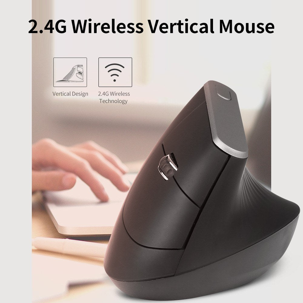 Ergonomic 2.4G Wireless Vertical Mouse, 6-Button, Adjustable DPI, Black
