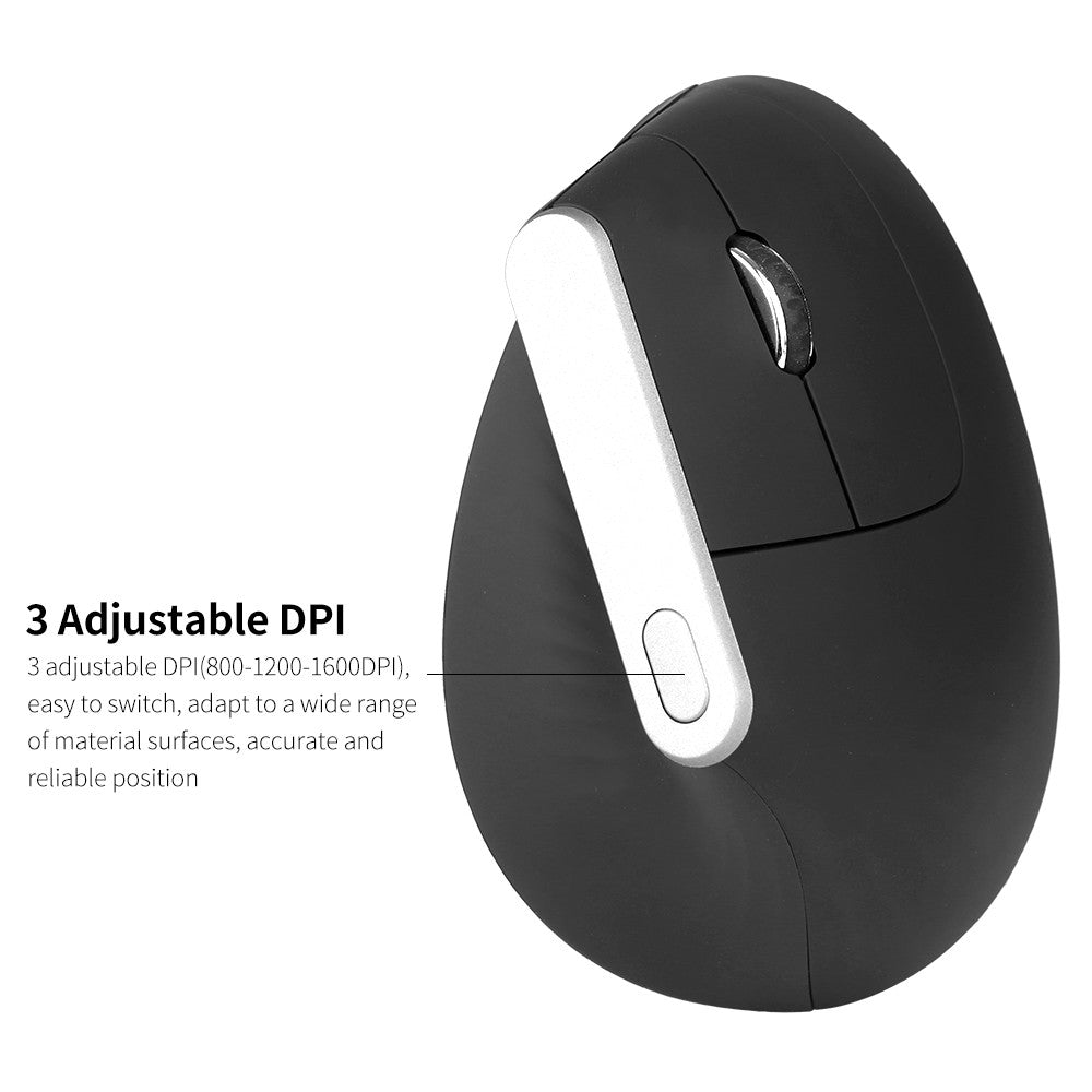 Ergonomic 2.4G Wireless Vertical Mouse, 6-Button, Adjustable DPI, Black