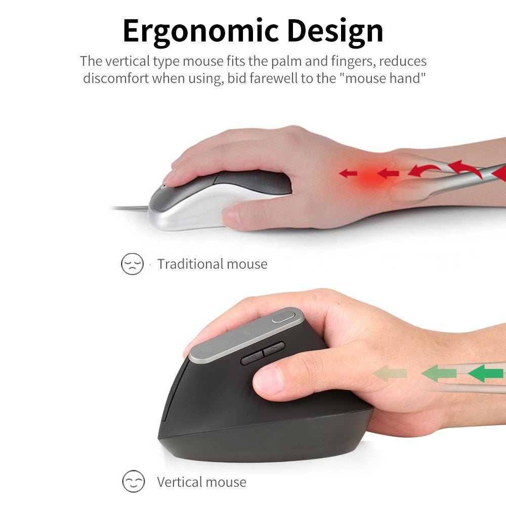 Ergonomic 2.4G Wireless Vertical Mouse, 6-Button, Adjustable DPI, Black