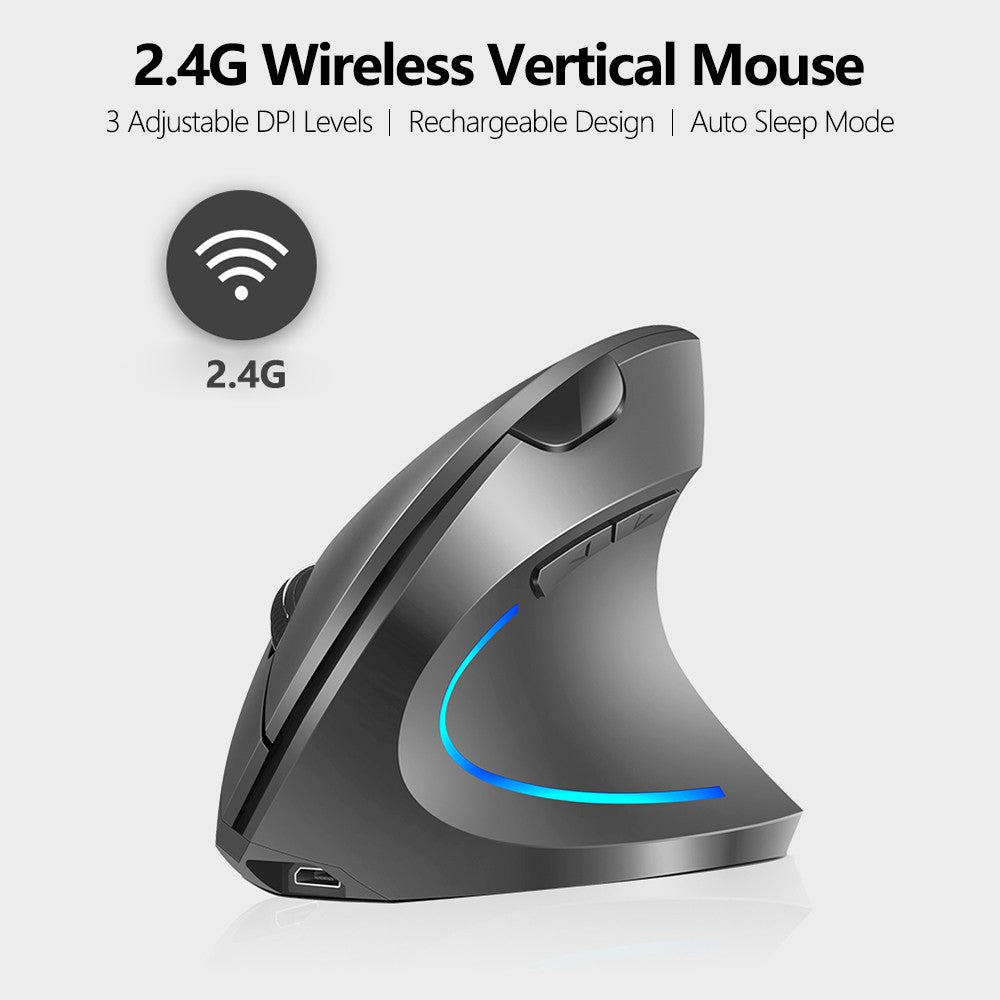 Rechargeable 2.4G Wireless Ergonomic Vertical Mouse with RGB Lighting & Adjustable DPI