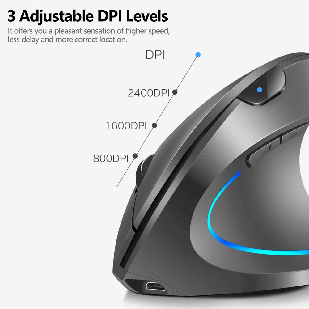 Rechargeable 2.4G Wireless Ergonomic Vertical Mouse with RGB Lighting & Adjustable DPI