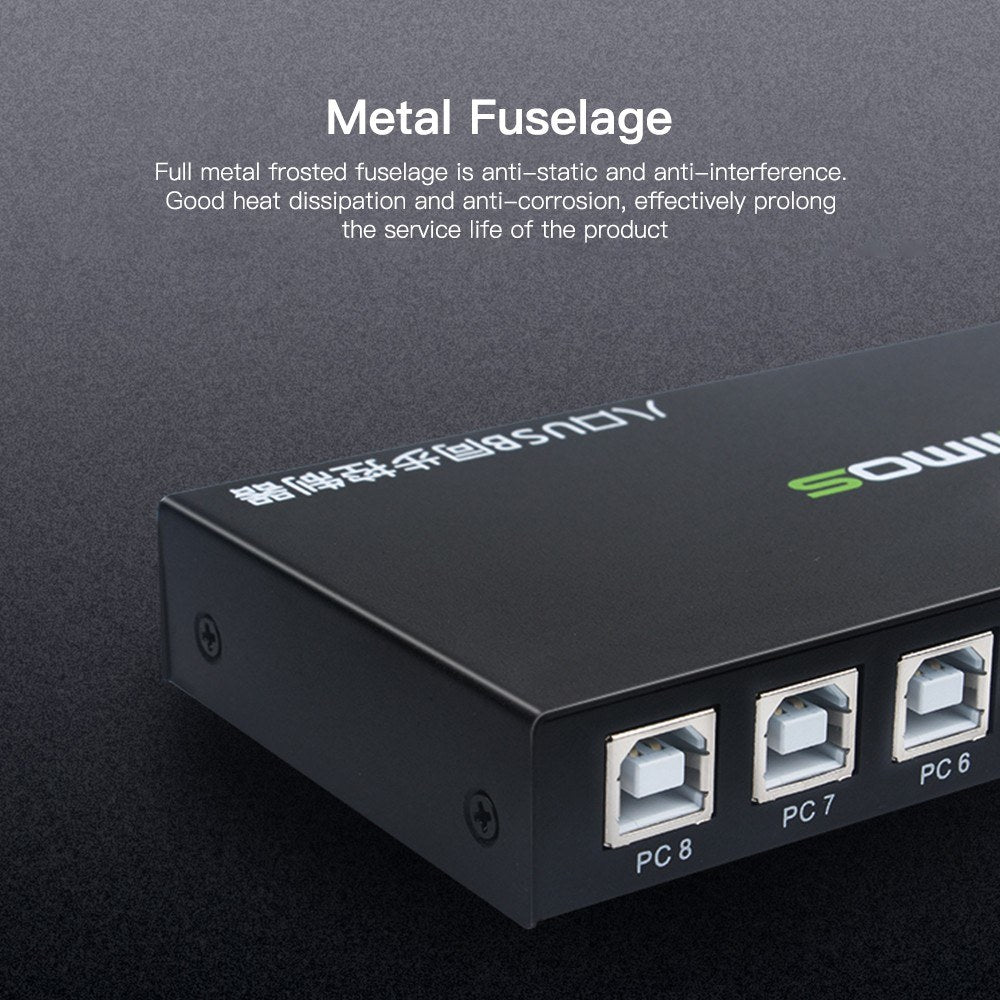 AIMOS 8-Port USB KVM Switch with Synchronization Controller, Metal Shell, Plug & Play, Black