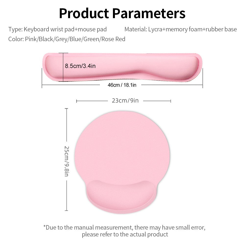 Grey Memory Foam Keyboard & Mouse Wrist Rest Set with Lycra Fabric and Anti-Slip Rubber Base
