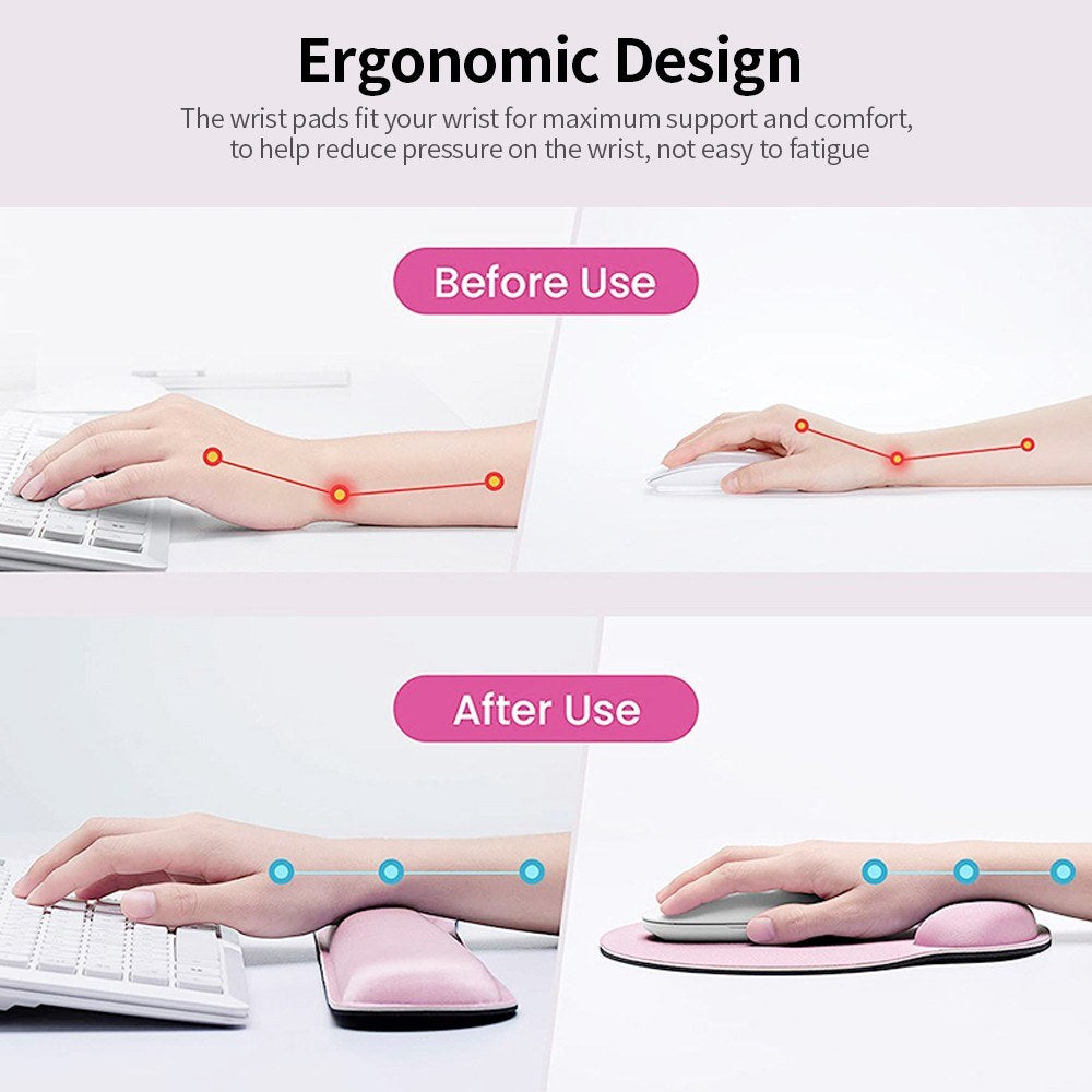 Grey Memory Foam Keyboard & Mouse Wrist Rest Set with Lycra Fabric and Anti-Slip Rubber Base