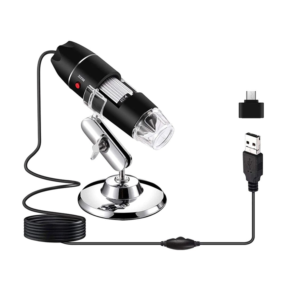 Portable 1600X Wired Digital Microscope with USB/Micro USB/Type-C Interfaces and 8 LED Lights