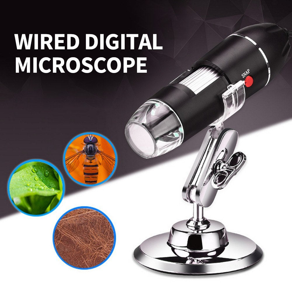 Portable 1600X Wired Digital Microscope with USB/Micro USB/Type-C Interfaces and 8 LED Lights