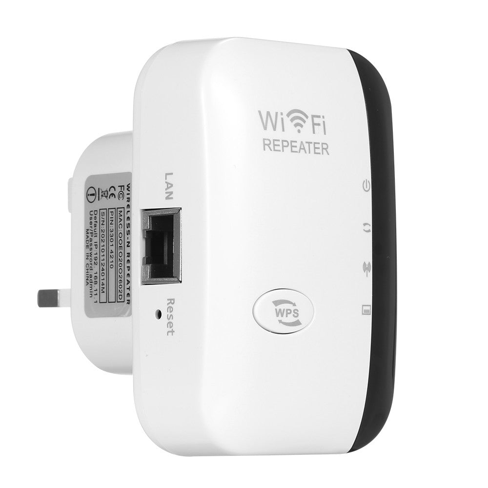 300M WiFi Signal Amplifier & Range Extender with Dual Internal Antennas | EU Plug | Home & Office - White