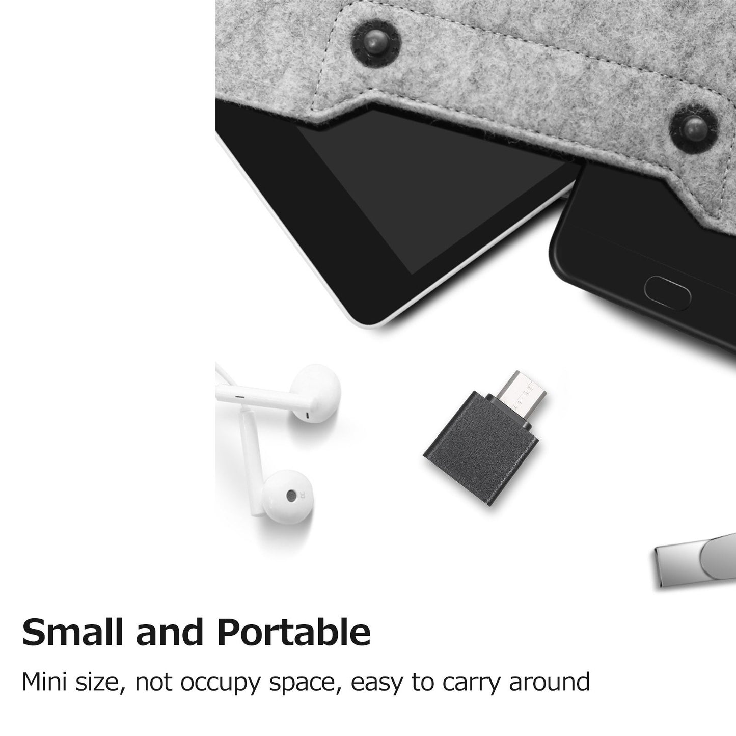 Portable OTG USB 2.0 Adapter - Mini Aluminum for iOS Devices, Black