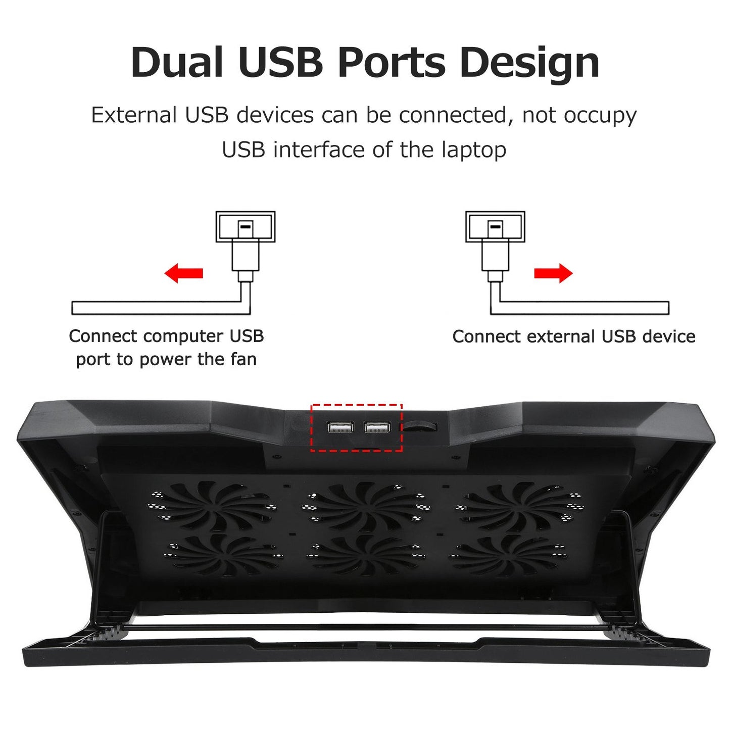 Foldable 6-Fan Laptop Cooler Stand with Low Noise, 6-Level Height Adjustability, Dual USB Ports, Wide Compatibility
