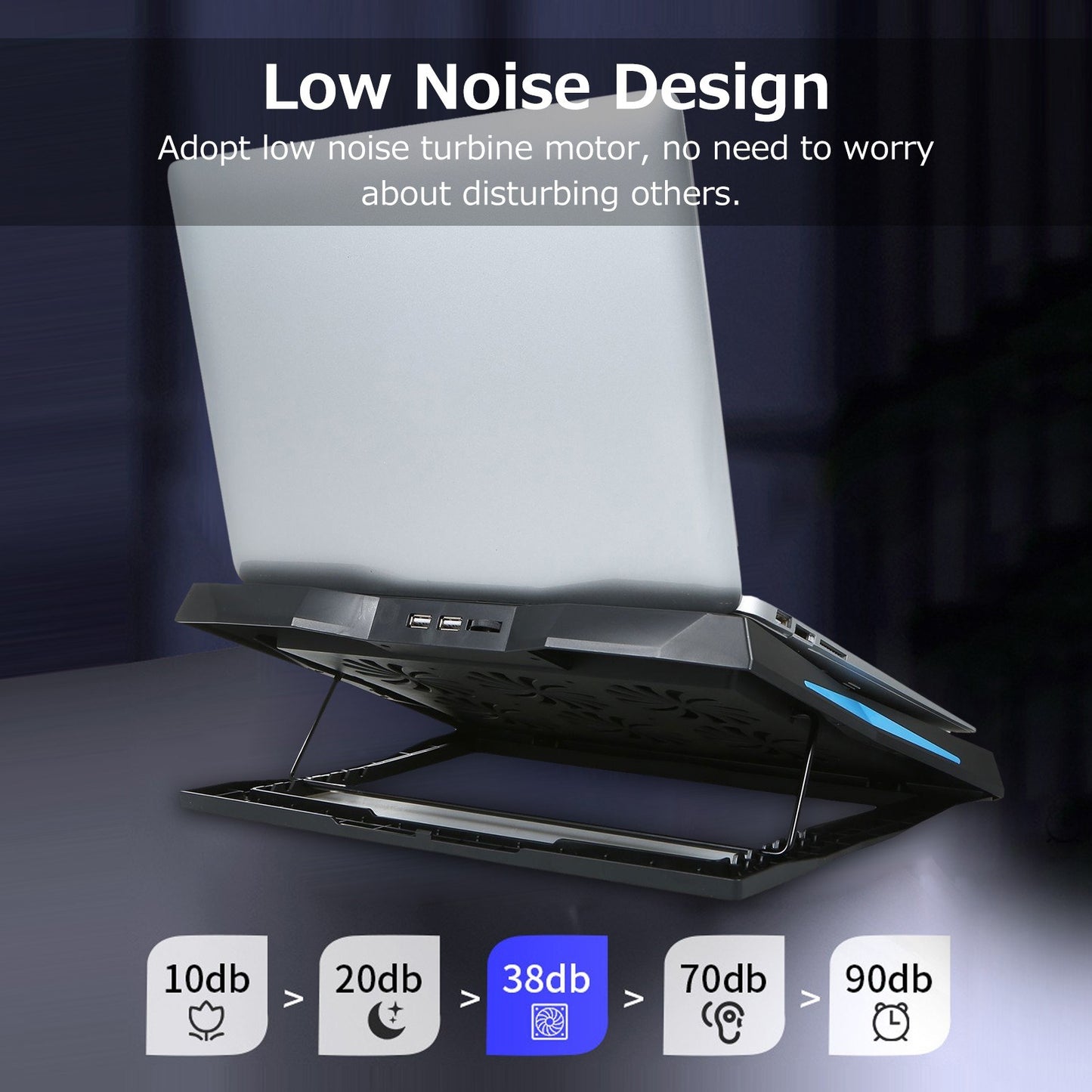 Foldable 6-Fan Laptop Cooler Stand with Low Noise, 6-Level Height Adjustability, Dual USB Ports, Wide Compatibility