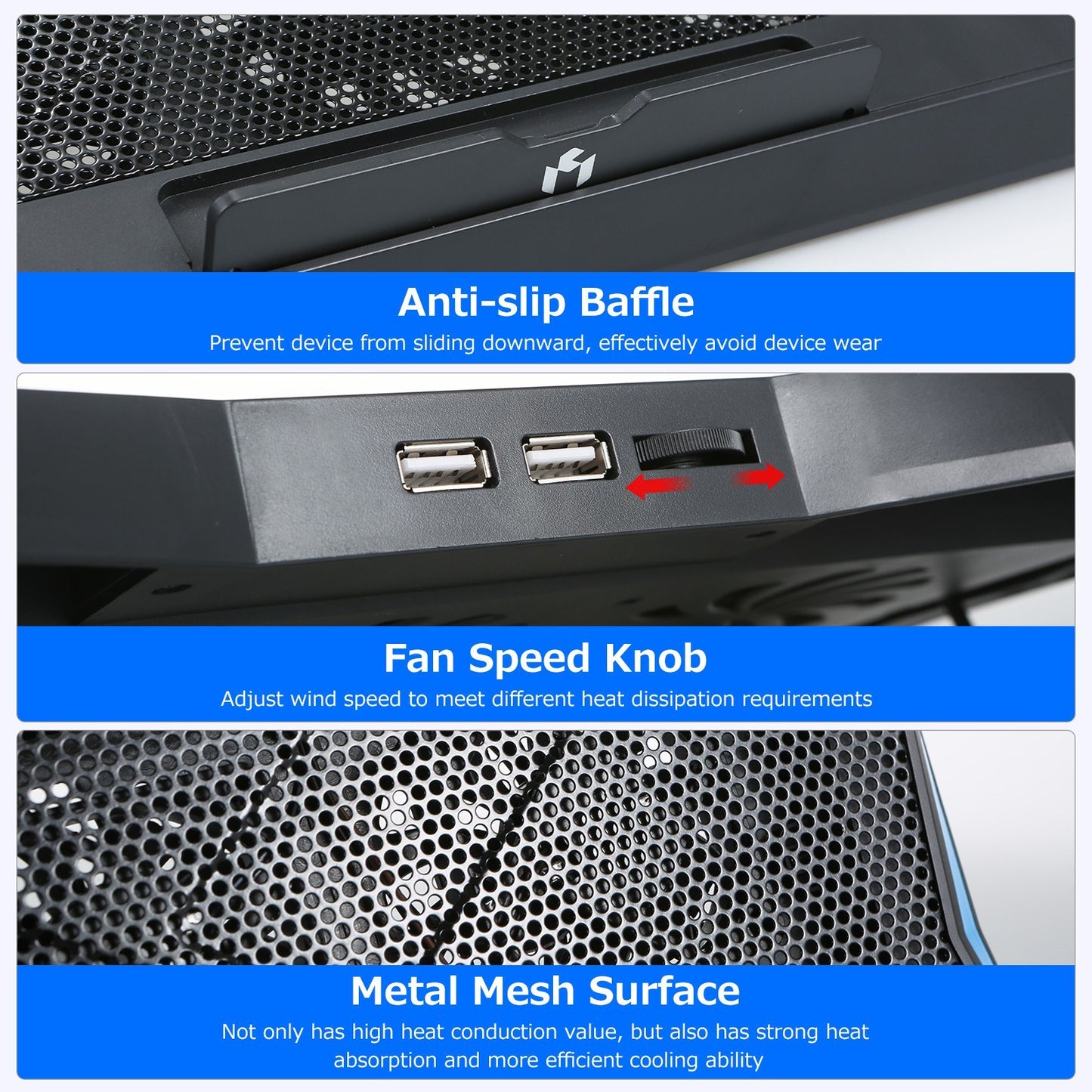 Foldable 6-Fan Laptop Cooler Stand with Low Noise, 6-Level Height Adjustability, Dual USB Ports, Wide Compatibility