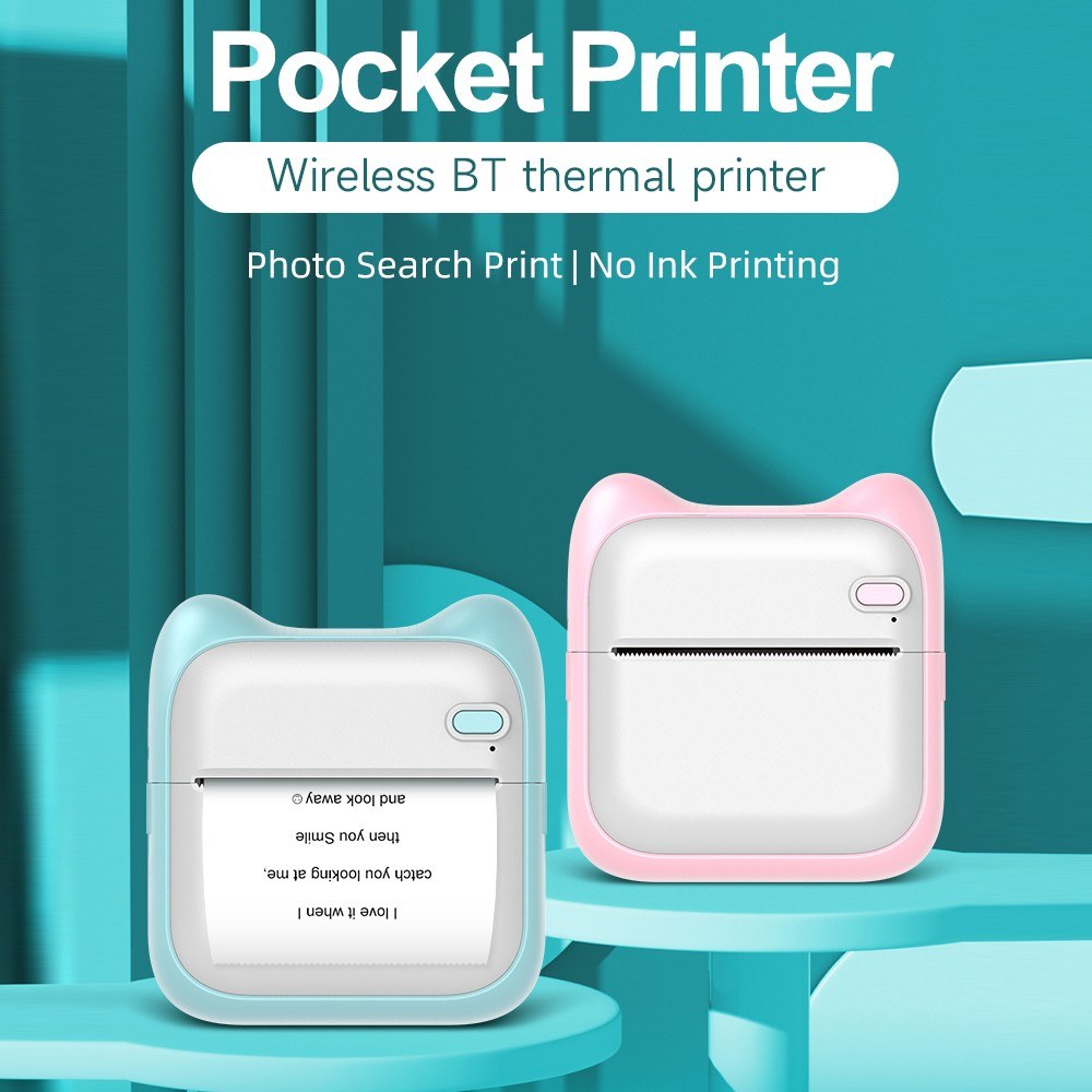 Portable Wireless Bluetooth Thermal Pocket Printer - Photo, Notes, Text Memo Printing - Blue