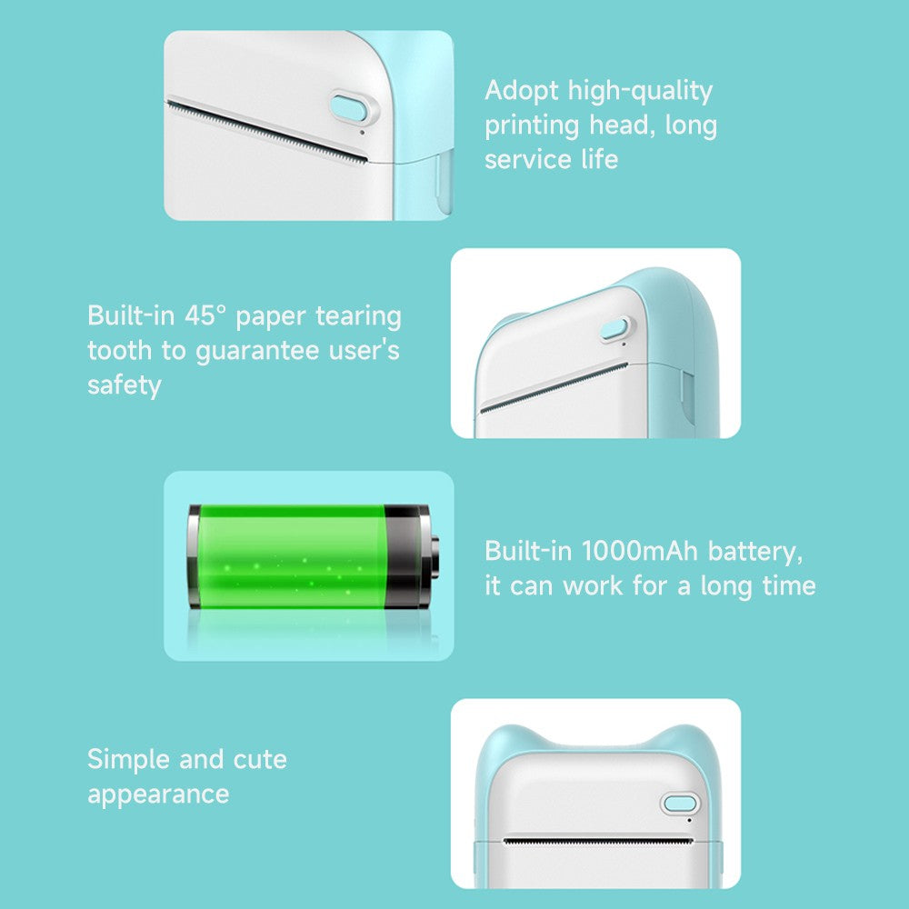 Portable Wireless Bluetooth Thermal Pocket Printer - Photo, Notes, Text Memo Printing - Blue
