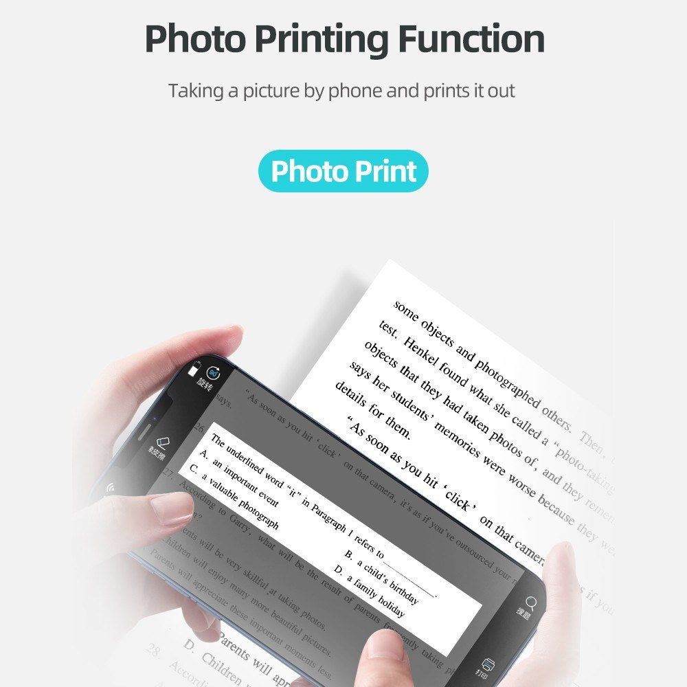 Portable Wireless Bluetooth Thermal Pocket Printer - Photo, Notes, Text Memo Printing - Blue