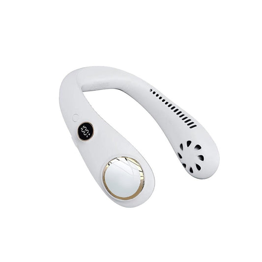 Rechargeable Bladeless Neck Fan with 3-Speed Settings & 360° Wind, LED Display - White