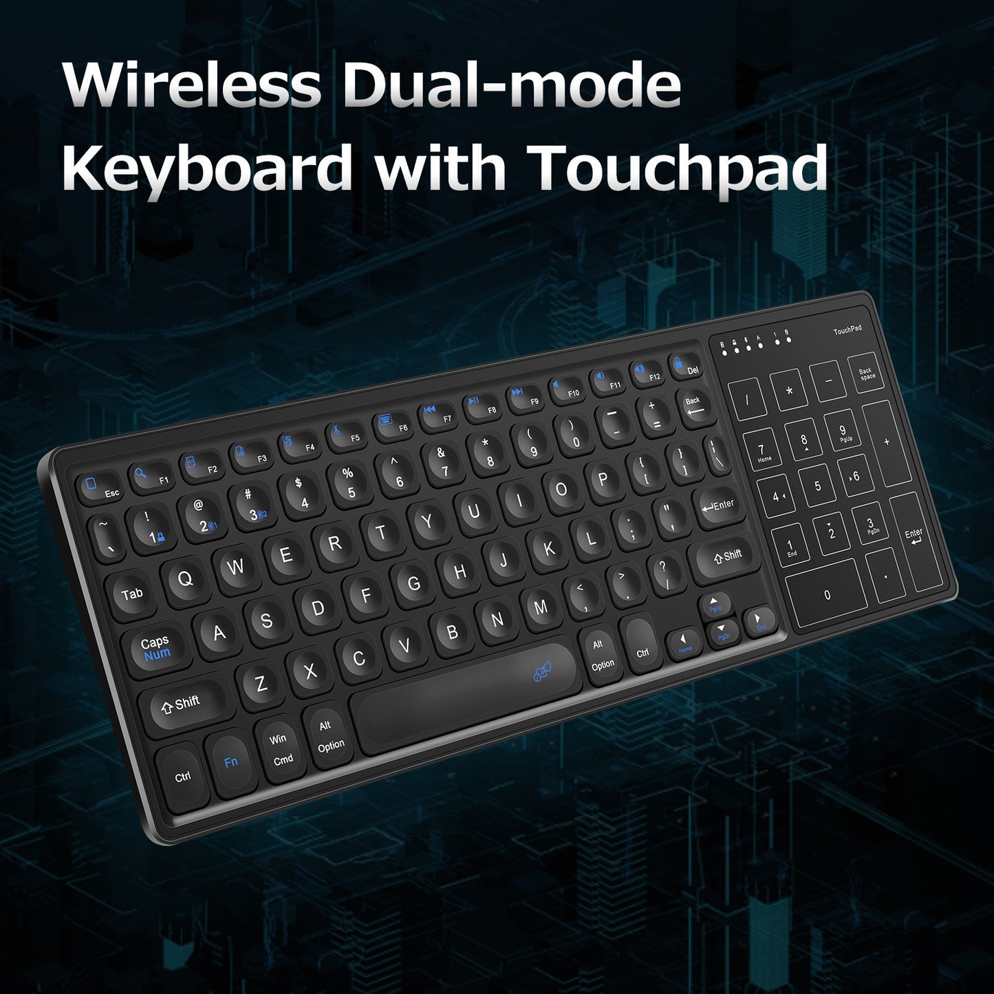 Ergonomic Dual-Mode Wireless Keyboard with Touchpad: 2.4G/BT Connectivity & Wide Compatibility
