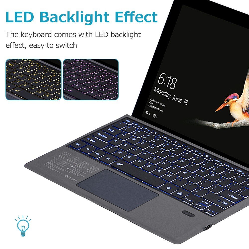 Ultra-Thin Wireless Bluetooth Keyboard with Backlight & Large Touchpad for Surface Pro 3-7