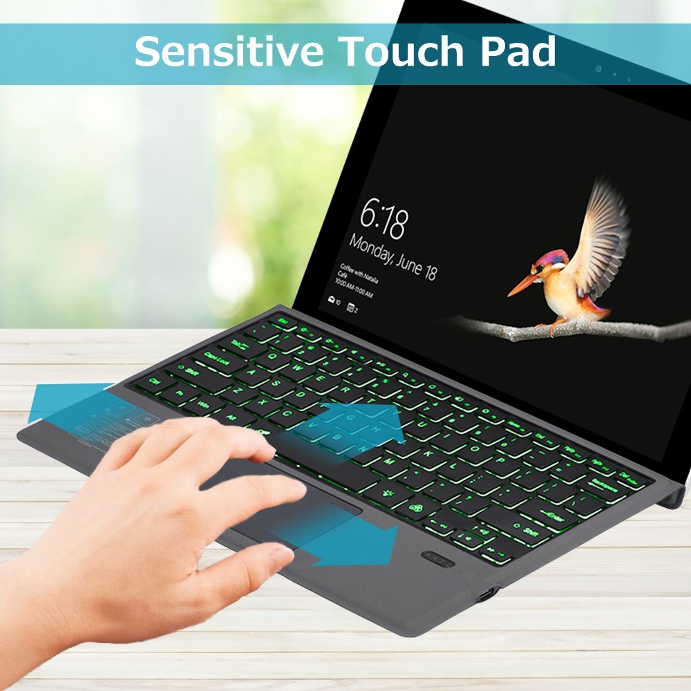 Ultra-Thin Wireless Bluetooth Keyboard with Backlight & Large Touchpad for Surface Pro 3-7