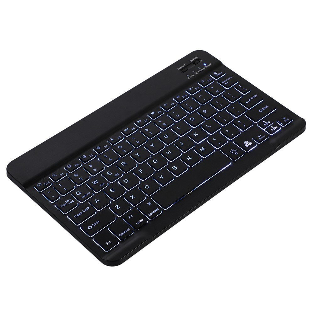 10 Ultra-Thin Wireless Bluetooth Keyboard, Rechargeable, 7-Color Backlit, Black, Compatible with Three Systems