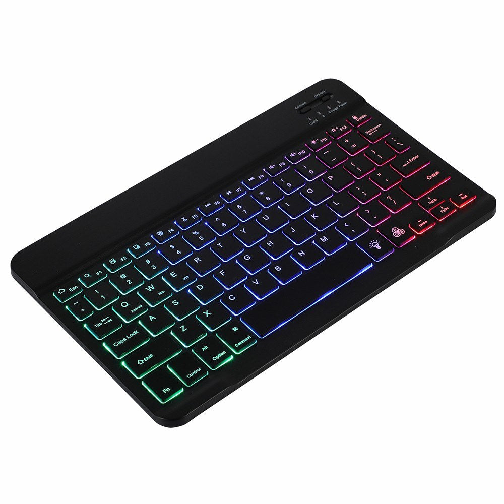 10 Ultra-Thin Wireless Bluetooth Keyboard, Rechargeable, 7-Color Backlit, Black, Compatible with Three Systems