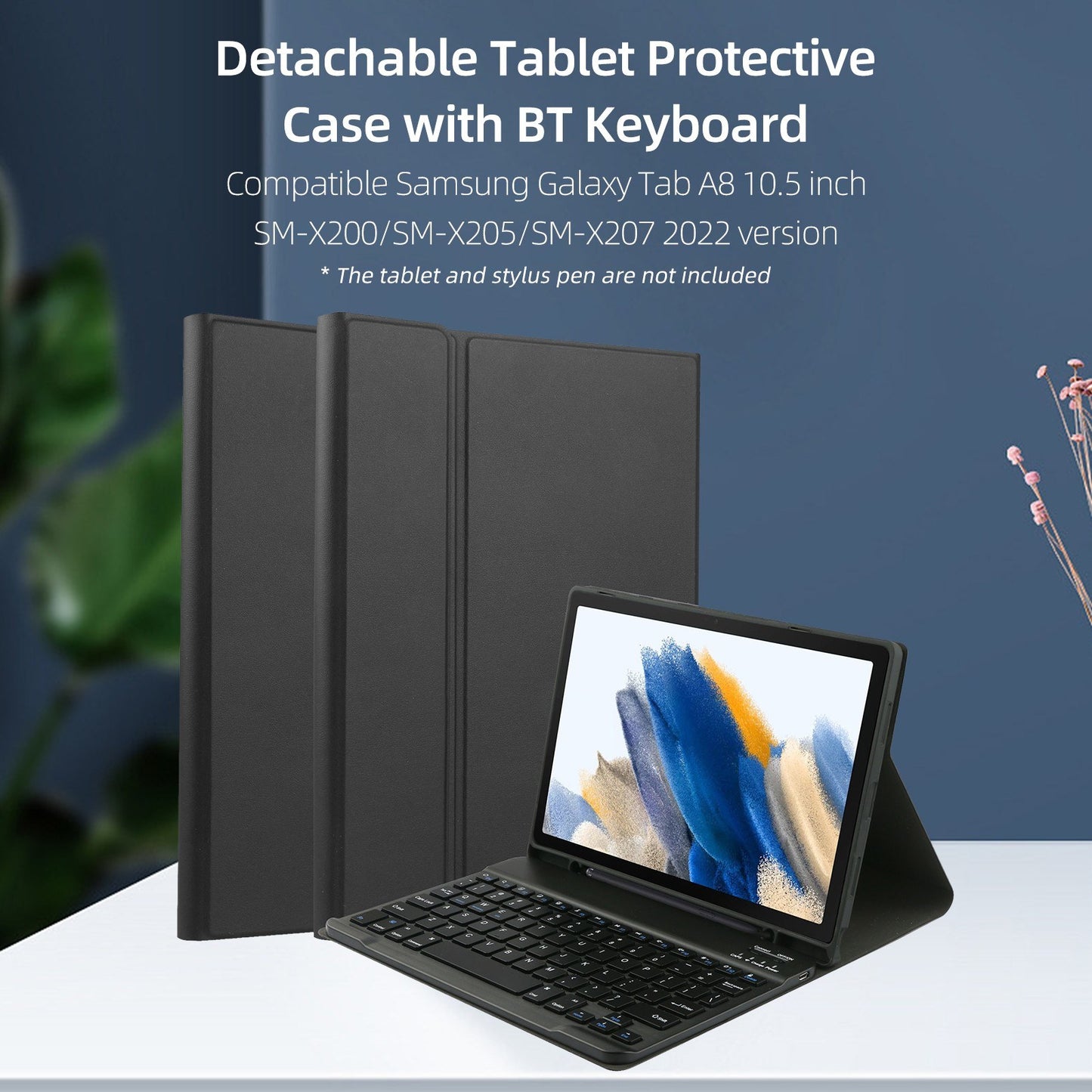 Samsung Galaxy Tab A8 10.5 Tablet Case with Bluetooth Keyboard, Pen Slot & Touchpad - Compatible with SM-X200/SM-X205/SM-X207